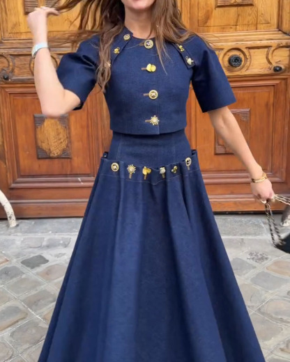 Round Neck Solid Color Two-Piece Set