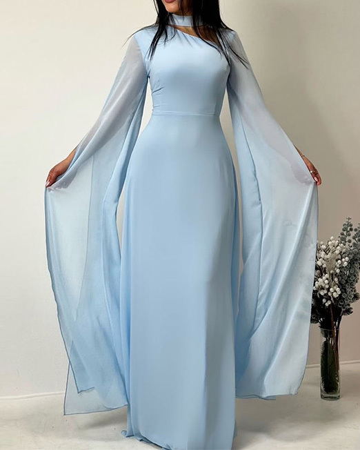 Elegant Shawl-Style Openwork Solid Color Dress