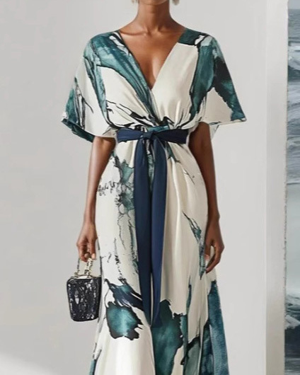 V-Neck Printed Dress
