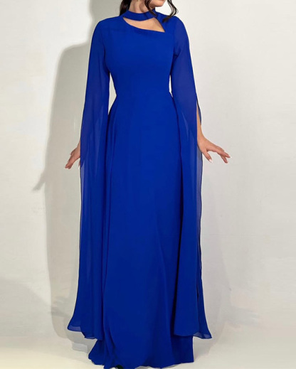 Elegant Shawl-Style Openwork Solid Color Dress