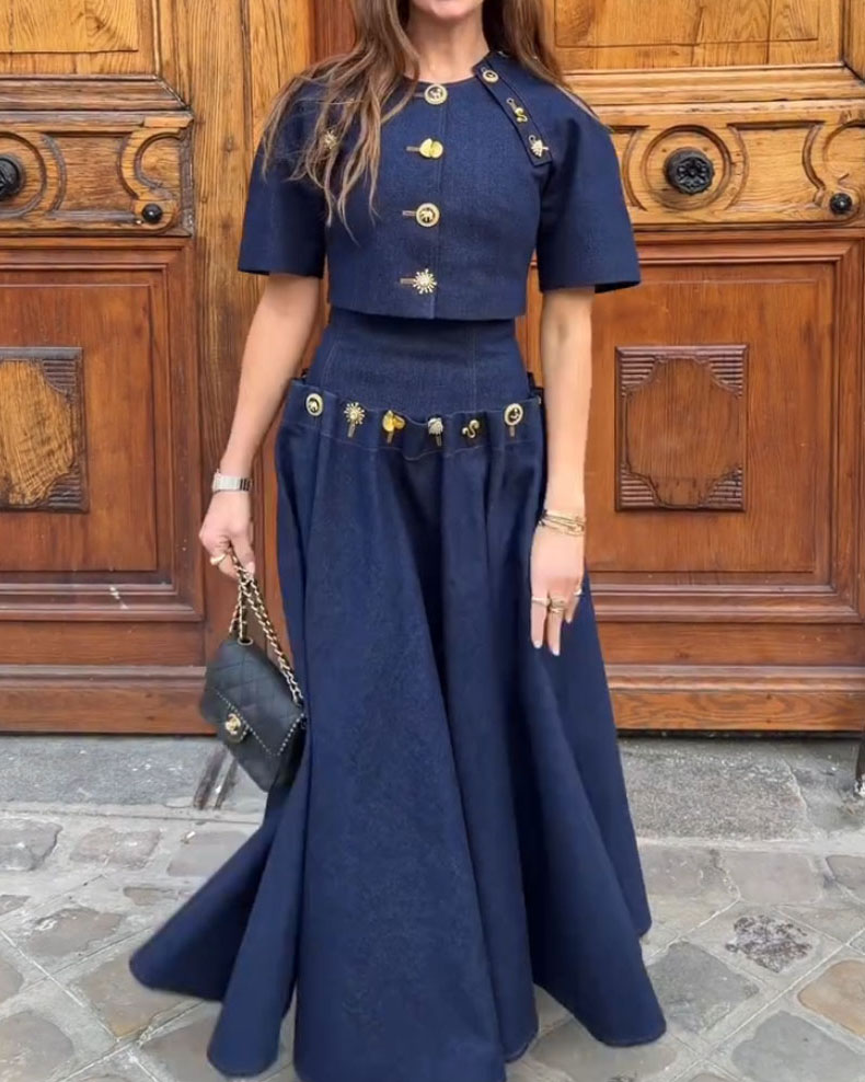 Round Neck Solid Color Two-Piece Set