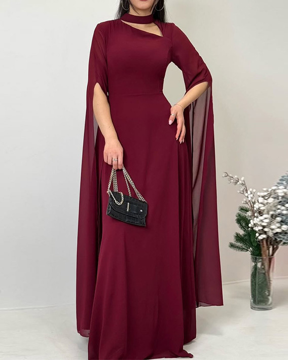 Elegant Shawl-Style Openwork Solid Color Dress