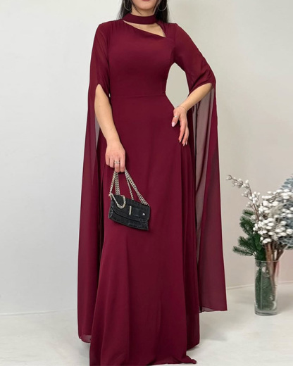 Elegant Shawl-Style Openwork Solid Color Dress