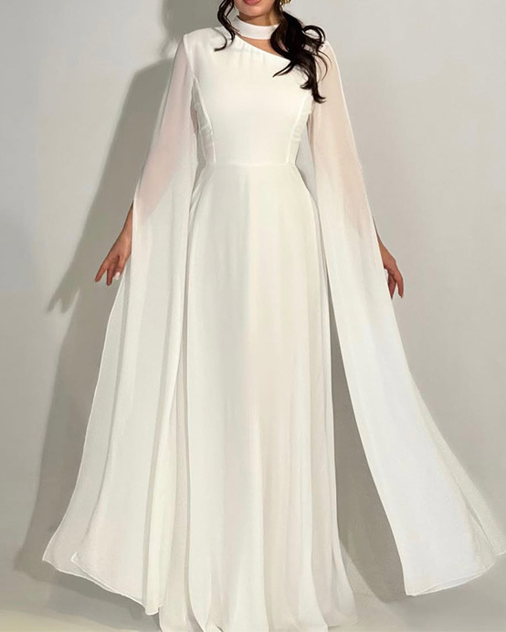 Elegant Shawl-Style Openwork Solid Color Dress