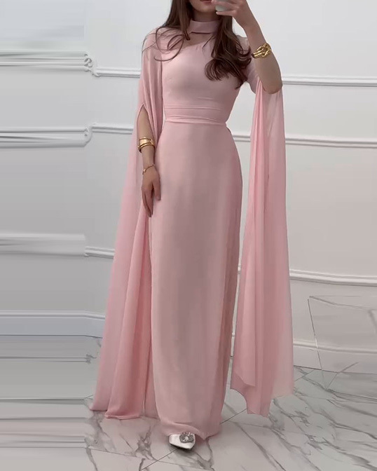 Elegant Shawl-Style Openwork Solid Color Dress
