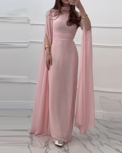 Elegant Shawl-Style Openwork Solid Color Dress