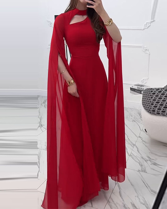 Elegant Shawl-Style Openwork Solid Color Dress