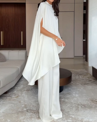 Elegant Shawl Cover-Up Solid Color Two-Piece Set