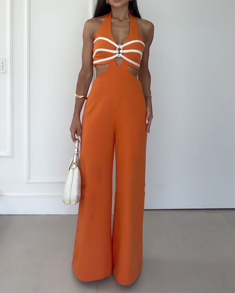 Sleeveless Cutout Solid Color Jumpsuit