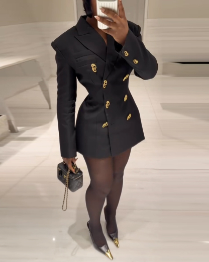 Lapel Solid Color Mini Dress