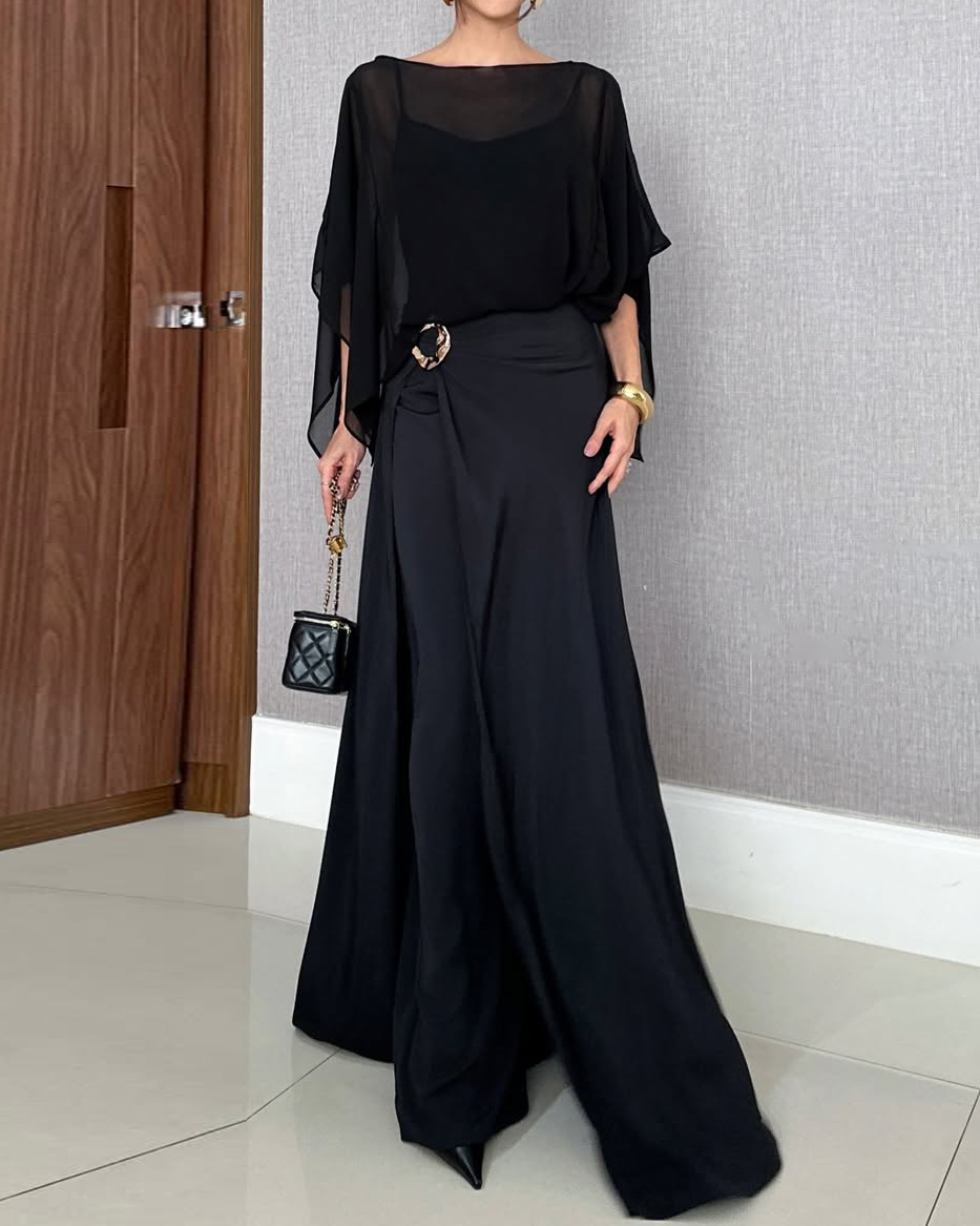 Elegant double-layer solid color three-piece set suit