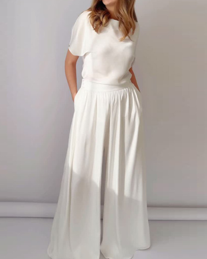 Crew Neck Casual Solid Color Two-Piece Set