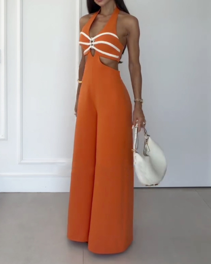 Sleeveless Cutout Solid Color Jumpsuit