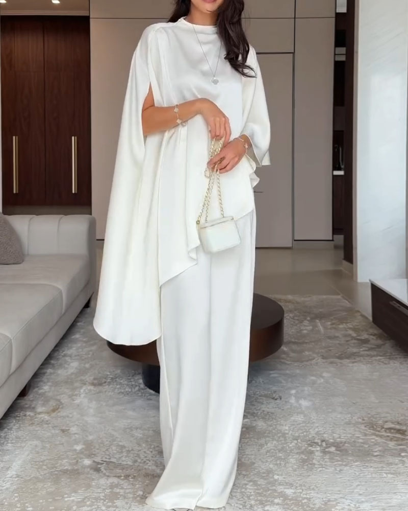 Elegant Shawl Cover-Up Solid Color Two-Piece Set