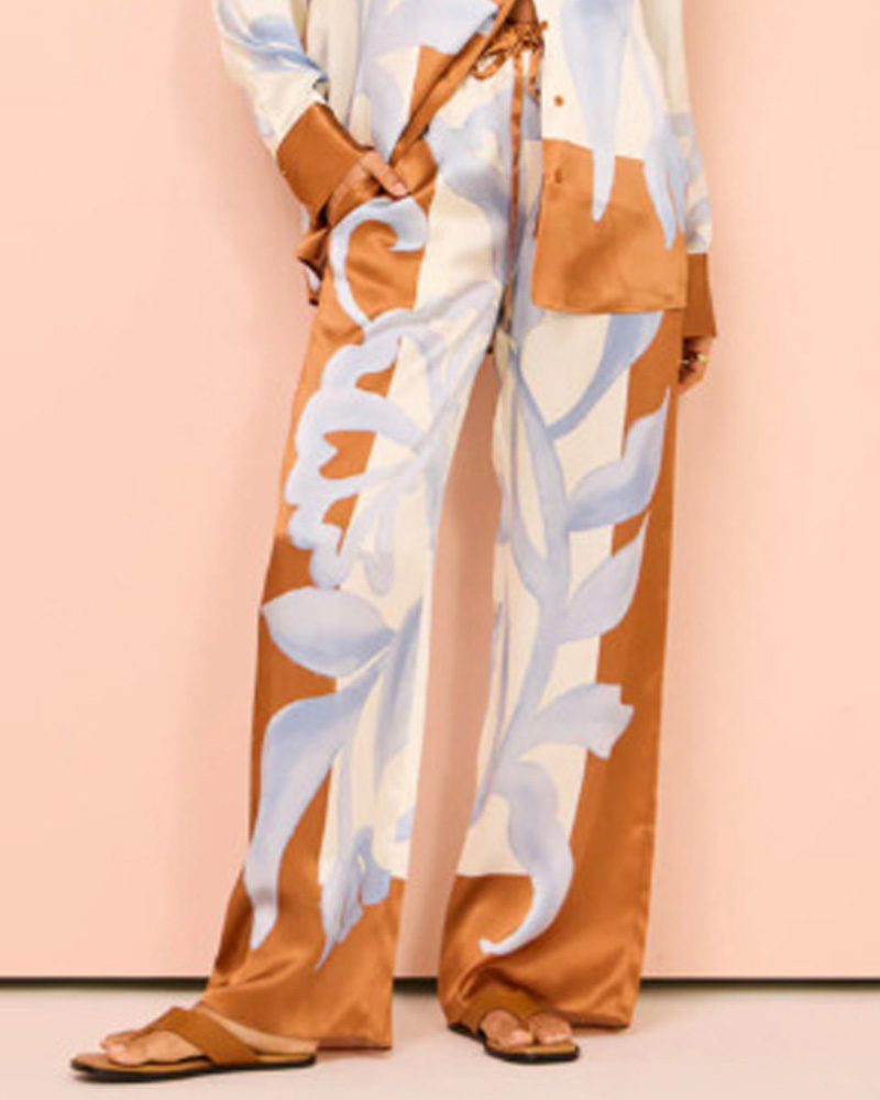 Collared Print Vacation Casual Two-Piece Set