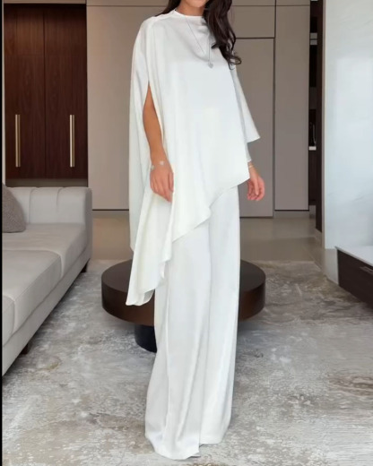 Elegant Shawl Cover-Up Solid Color Two-Piece Set