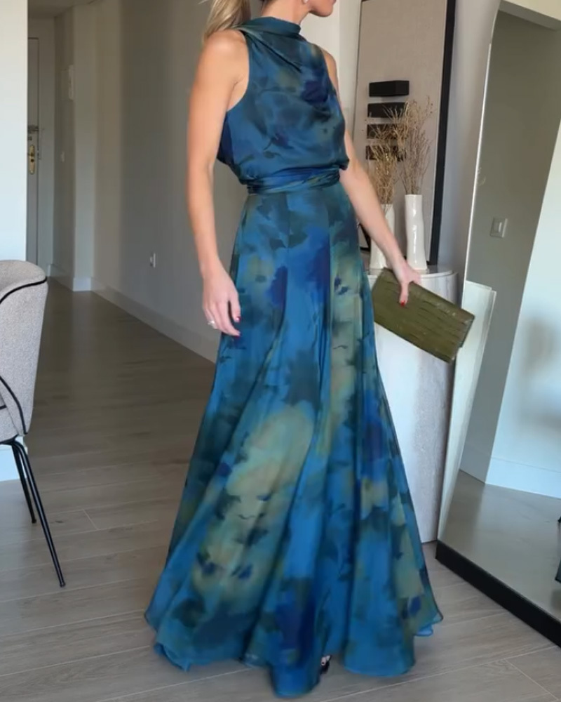 Elegant Sleeveless Printed two-piece