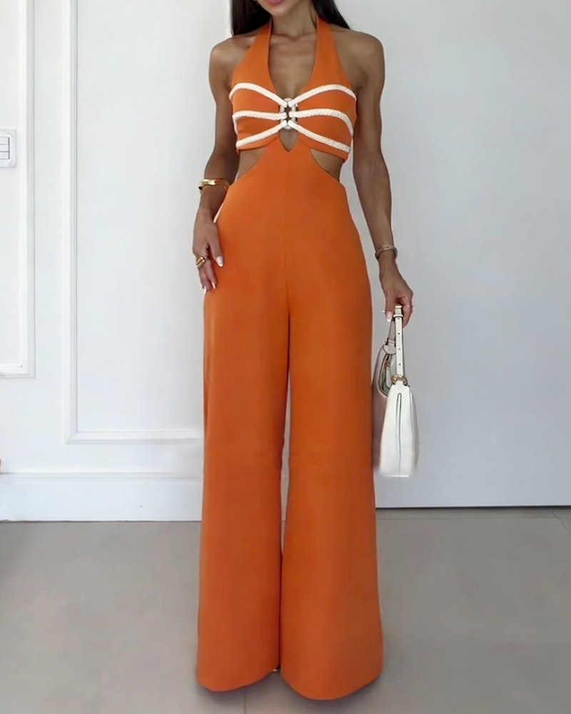 Sleeveless Cutout Solid Color Jumpsuit