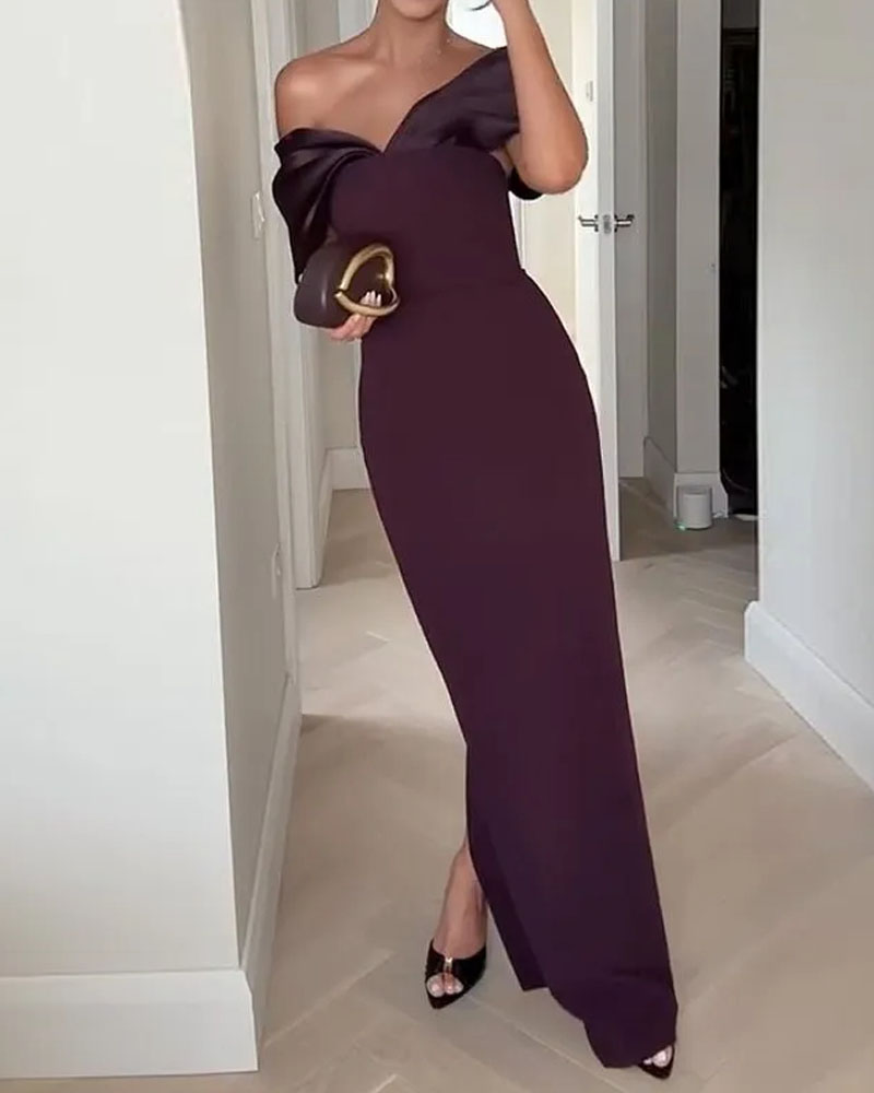 Elegant off-shoulder solid color dress