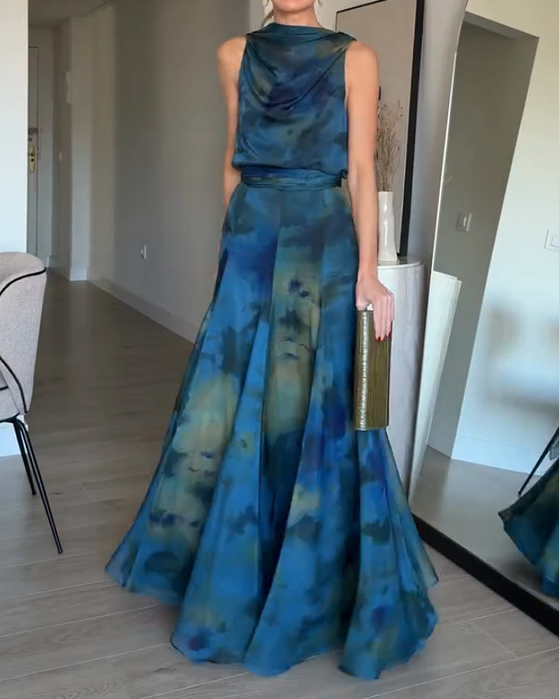 Elegant Sleeveless Printed two-piece