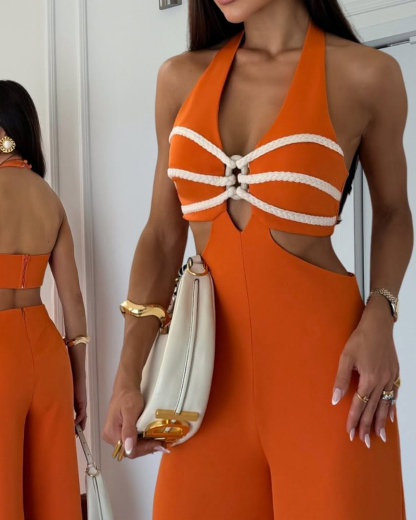 Sleeveless Cutout Solid Color Jumpsuit