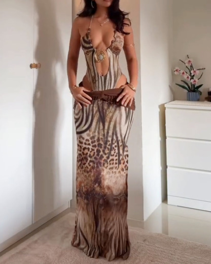 Elegant Solid Color Hollowed-Out Dress