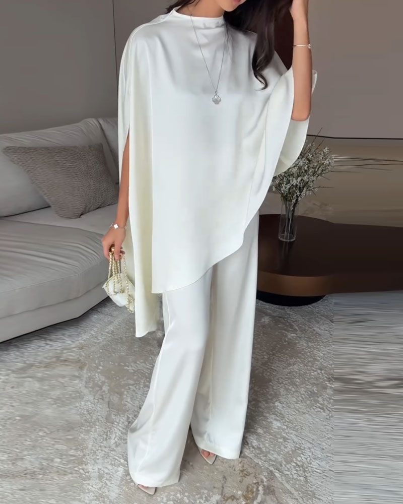 Elegant Shawl Cover-Up Solid Color Two-Piece Set
