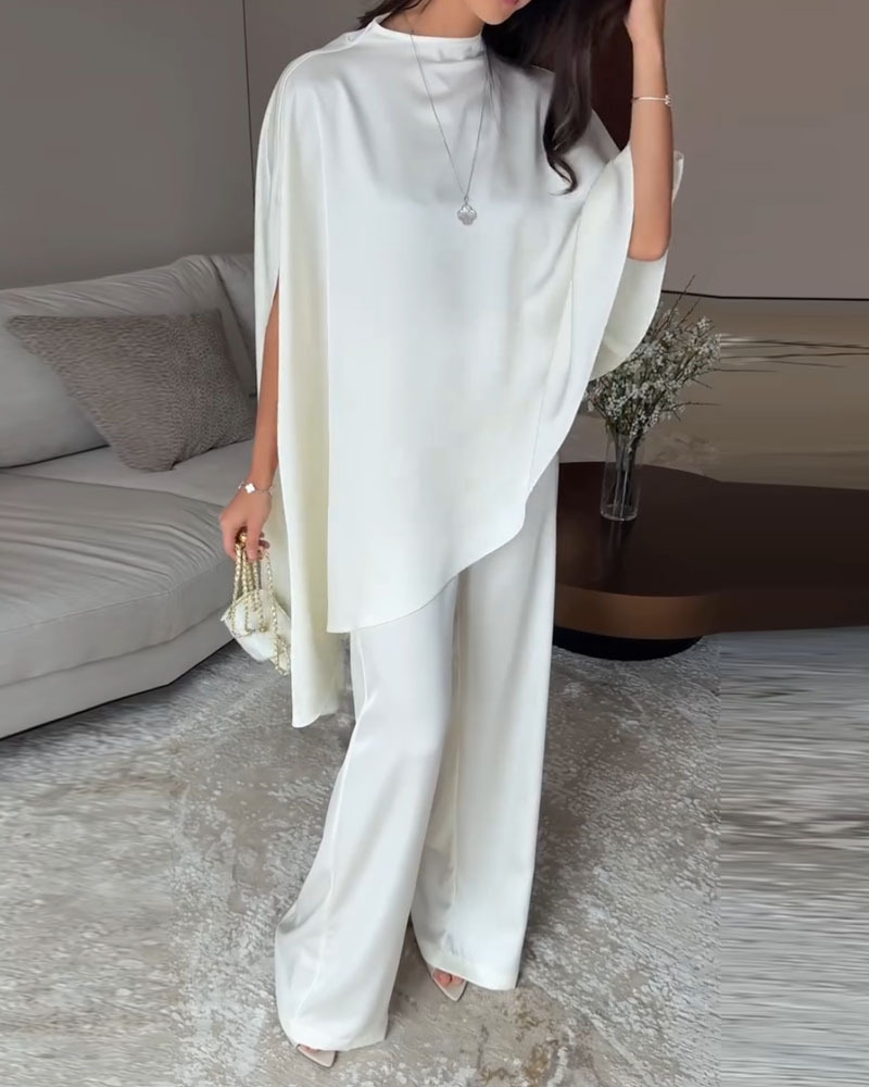 Elegant Shawl Cover-Up Solid Color Two-Piece Set