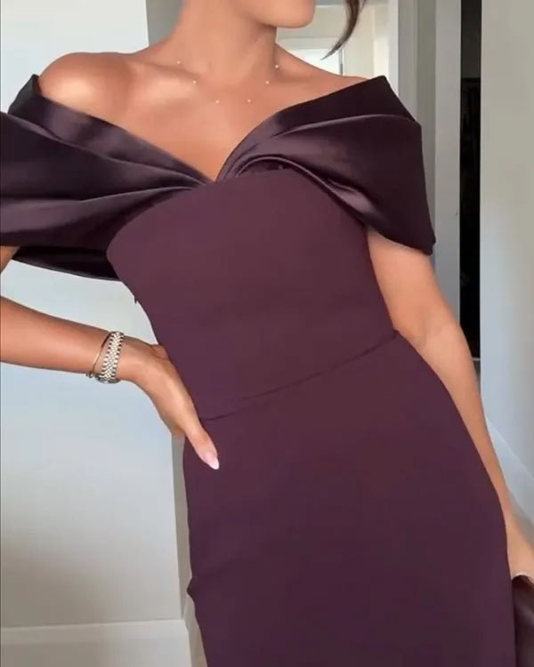 Elegant off-shoulder solid color dress