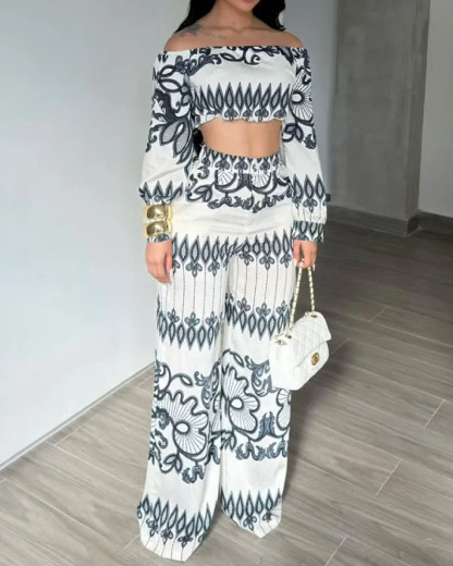 Off-Shoulder Printed Two-Piece Set