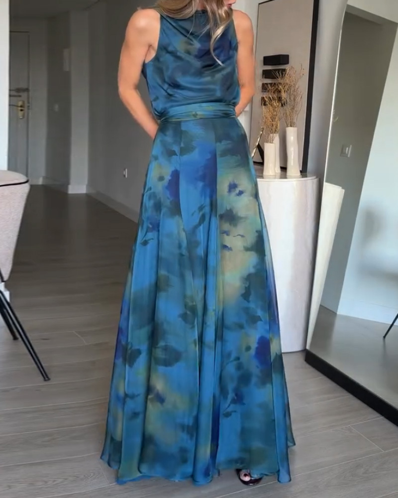 Elegant Sleeveless Printed two-piece