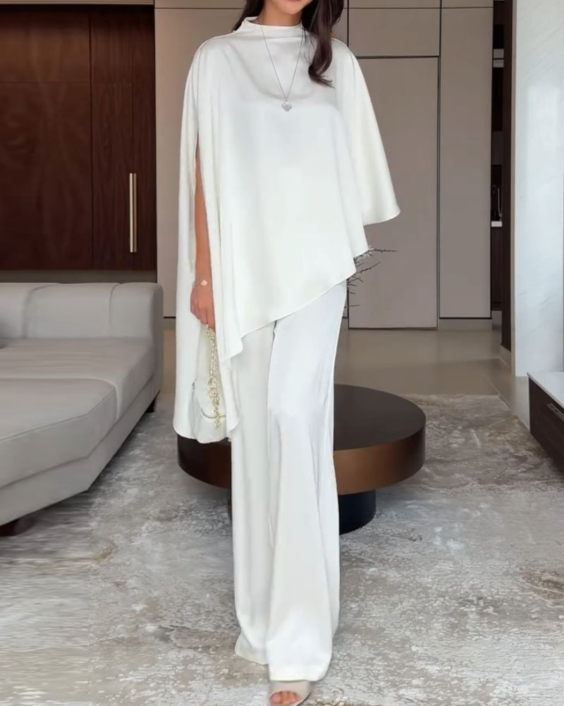 Elegant Shawl Cover-Up Solid Color Two-Piece Set