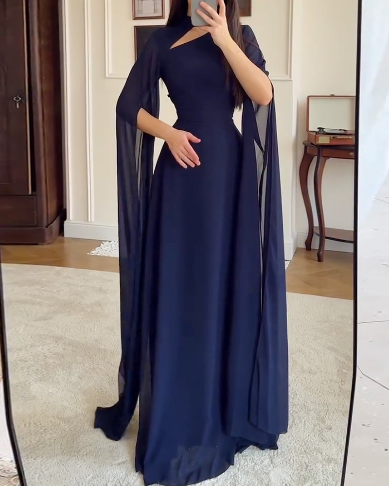 Elegant Shawl-Style Openwork Solid Color Dress