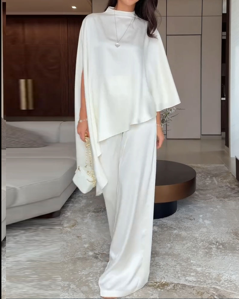 Elegant Shawl Cover-Up Solid Color Two-Piece Set