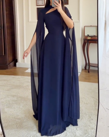 Elegant Shawl-Style Openwork Solid Color Dress