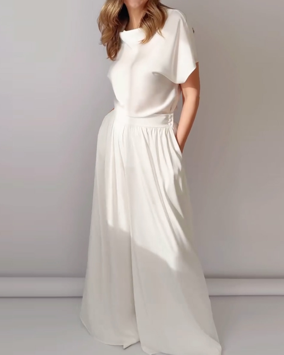 Crew Neck Casual Solid Color Two-Piece Set