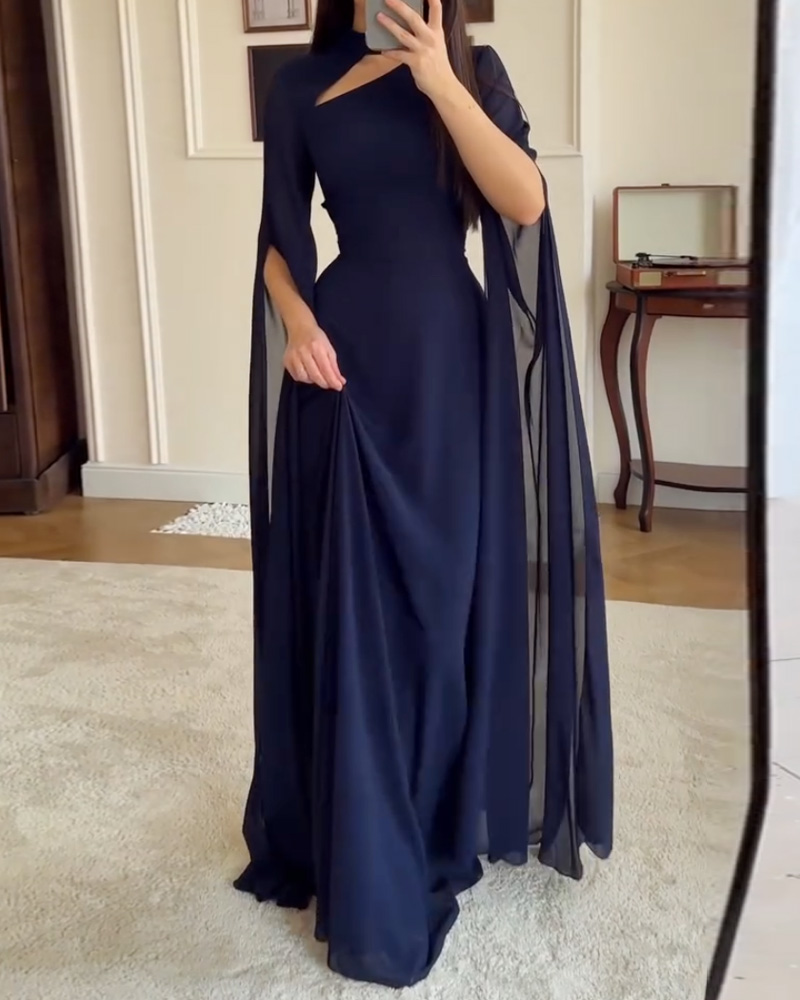 Elegant Shawl-Style Openwork Solid Color Dress