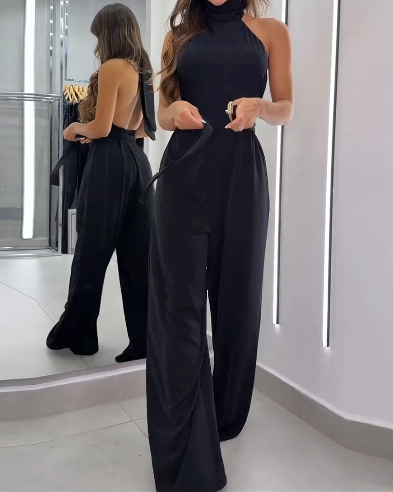 Sleeveless Solid Color Casual Jumpsuit