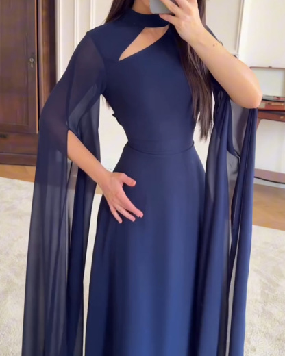 Elegant Shawl-Style Openwork Solid Color Dress