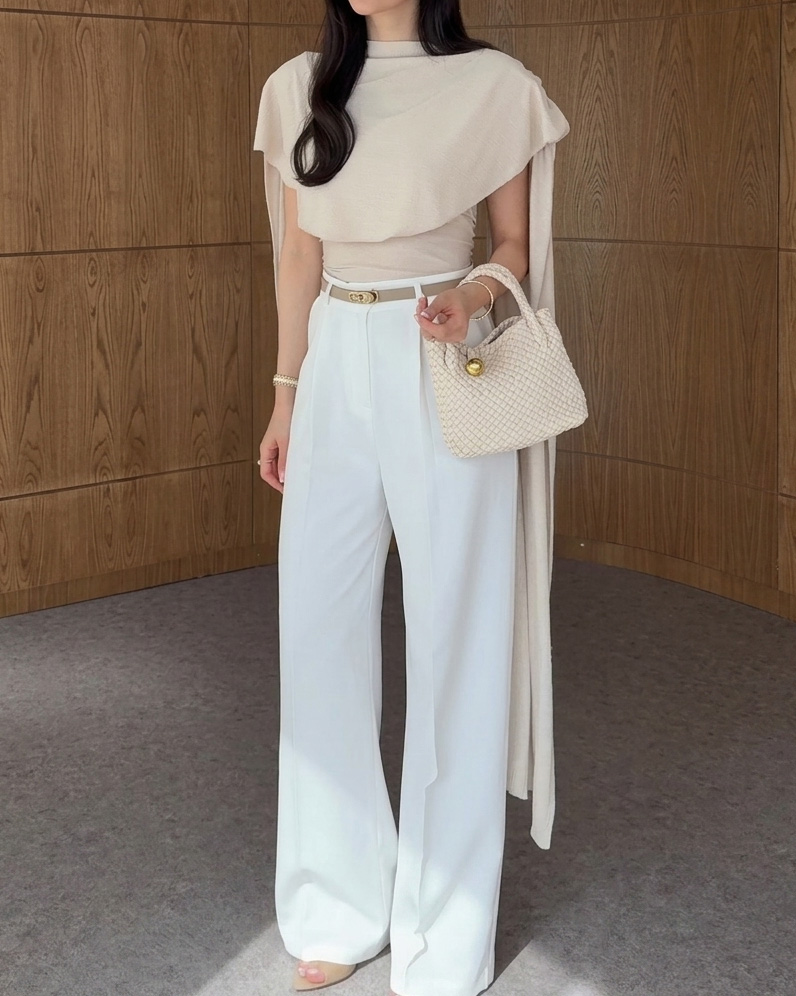 Shawl-Style Solid Color Casual Two-Piece Set