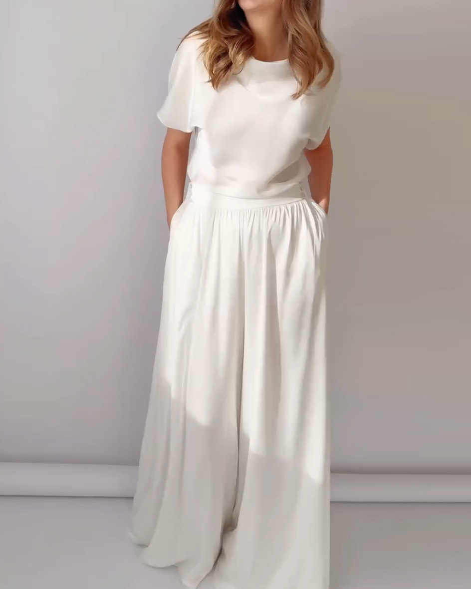 Crew Neck Casual Solid Color Two-Piece Set