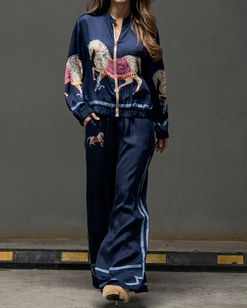 Casual Horse Print Two-Piece Set