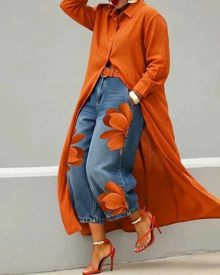 Casual Solid-Color Shirt Dress with Turn-Down Collar