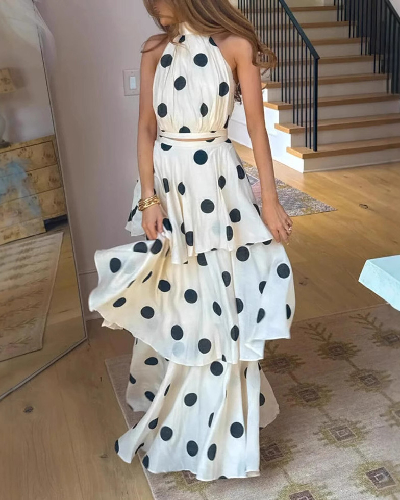 Sleeveless Polka-Dot Two-Piece Set