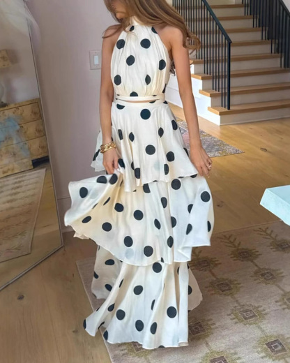 Sleeveless Polka-Dot Two-Piece Set