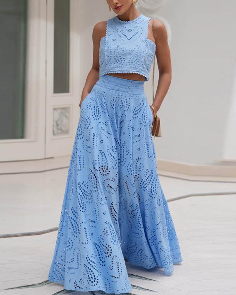 Sleeveless Long Dress Pocket Set, Loose Two-Piece Vacation Set