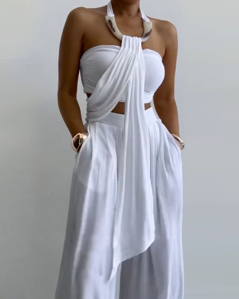 Sleeveless Solid Color Two-Piece Set