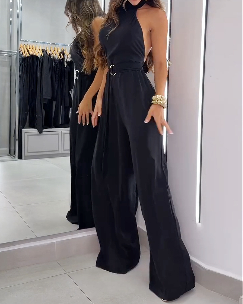 Sleeveless Solid Color Casual Jumpsuit