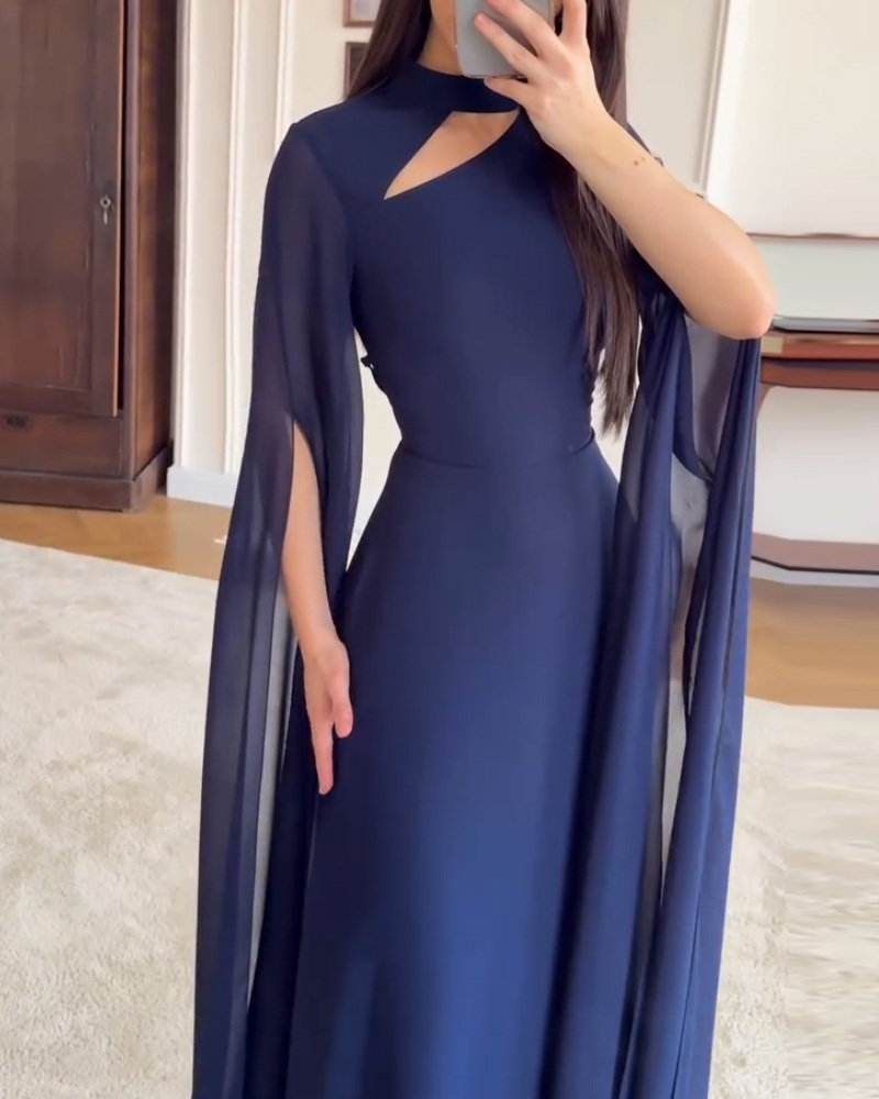 Elegant Shawl-Style Openwork Solid Color Dress