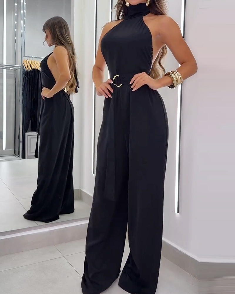Sleeveless Solid Color Casual Jumpsuit